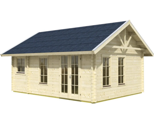 Maison de jardin en bois avec fenêtres et porte double
