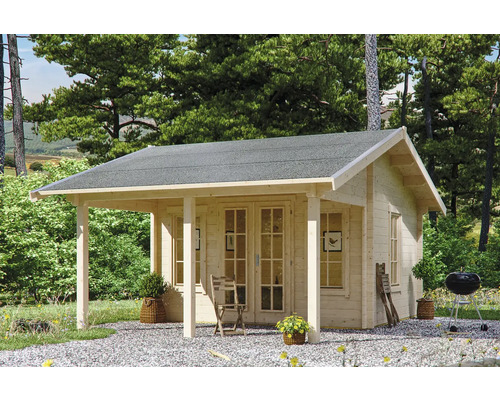 Blockbohlenhaus SKAN HOLZ Luzern Basishaus mit Fußboden 380 x 500 cm natur