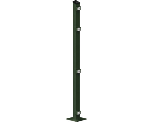 Poteau avec plaque de sol 60x40x1080 mm pour clôture 103 cm de hauteur RAL 6005 vert mousse Poteau avec plaque de sol 60x40x1080 mm pour clôture 103 cm de hauteur RAL 6005 vert mousse
