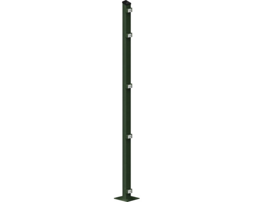 Poteau avec plaque de sol 60x40x1480 mm pour clôture 143 cm de hauteur RAL 6005 vert mousse Poteau avec plaque de sol 60x40x1480 mm pour clôture 143 cm de hauteur RAL 6005 vert mousse