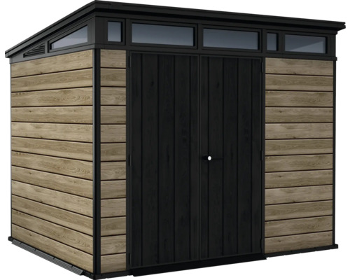 Gartenhaus mit Doppeltür, Seitenfenstern und Holzverkleidung