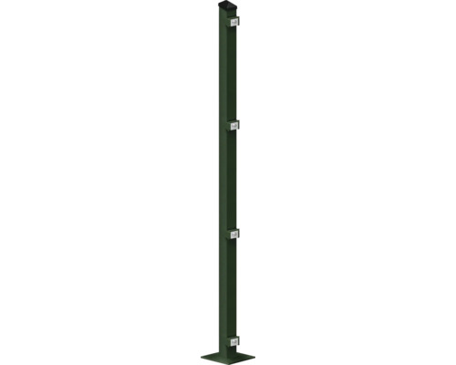 Poteau avec plaque de sol 60x40x1280 mm pour clôture 123 cm de hauteur RAL 6005 vert mousse Poteau avec plaque de sol 60x40x1280 mm pour clôture 123 cm de hauteur RAL 6005 vert mousse