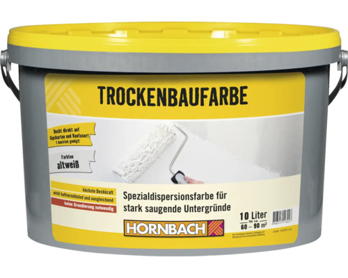 Peinture pour construction à sec HORNBACH blanc ancien 10 l Seau de peinture pour cloisons sèches d''une capacité de dix litres de Hornbach
