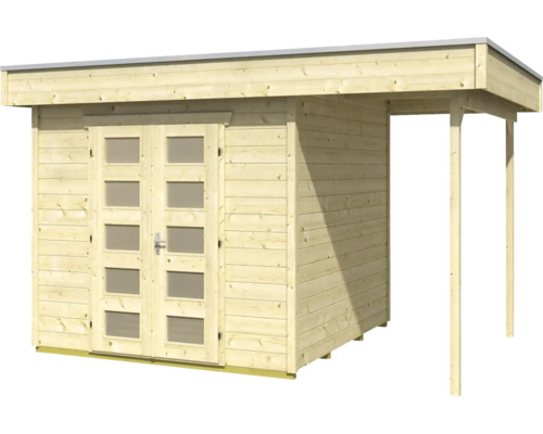 Abri de jardin en bois avec double porte et auvent