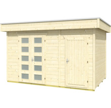 Blockbohlenhaus SKAN HOLZ Venlo 3 mit Fußboden und seitlichem Raum 420 x 290 cm natur