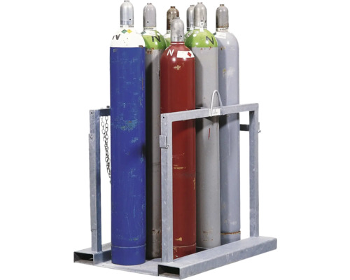 Châssis de transport pour bouteilles de gaz en acier, pour 8 bouteilles, avec étrier de protection, galvanisé à chaud Châssis de transport pour bouteilles de gaz en acier, pour 8 bouteilles, avec étrier de protection, galvanisé à chaud