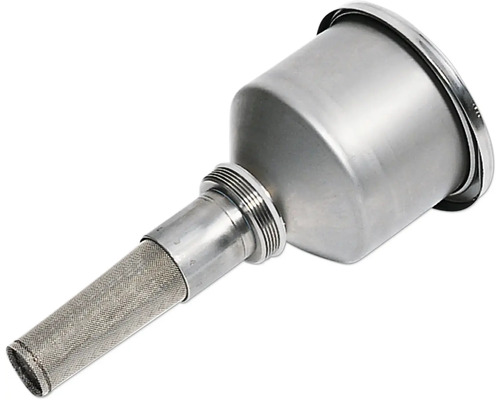 Trichter aus Edelstahl, für Fässer mit 2" Trisure-Gewinde, Deckel und Flammensperre Metalltrichter mit Sieb