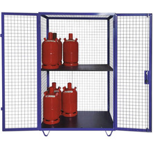 Gitterbox mit Gasflaschen zur Lagerung.