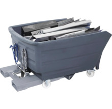 Conteneur roulant gris rempli de déchets métalliques