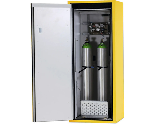 Armoire à bouteilles de gaz avec deux bouteilles de gaz et porte ouverte