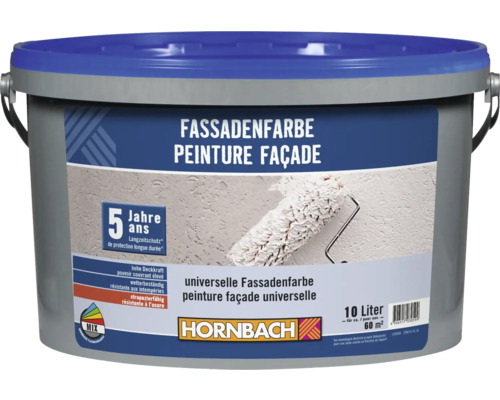 Peinture pour façade HORNBACH blanc 10 l Seau de peinture de façade, 10 litres, convient pour 60 mètres carrés