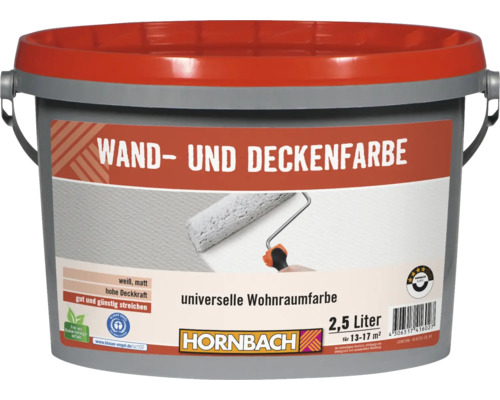 HORNBACH Wand- und Deckenfarbe konservierungsmittelfrei weiß 2,5 L Eimer Wand- und Deckenfarbe, 2,5 Liter