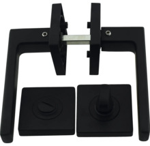 Garniture de poignée de porte noire avec verrouillage à bouton rotatif pour portes intérieures