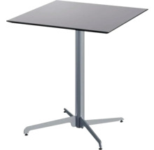 Quadratischer Stehtisch mit Metallsäule und Fußkreuz