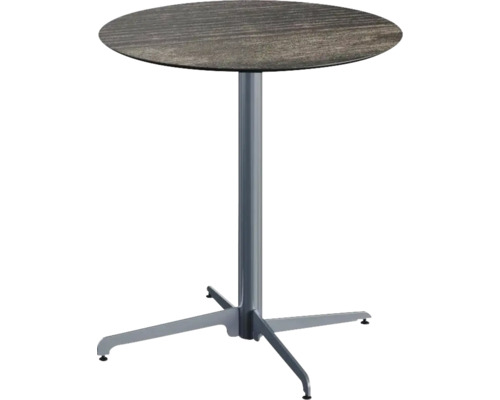 Terrassentisch X Cross Riverwashed Wood rund Aluminium, HPL Ø 70 cm klappbar grau