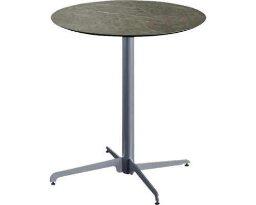 Terrassentisch X Cross Midnight Marble rund Aluminium, HPL Ø 70 cm klappbar grau