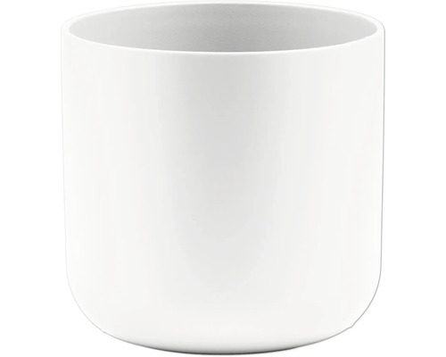 Cache-pot cylindrique blanc en céramique brillante.