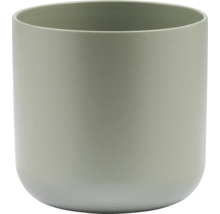 Cache-pot cylindrique en céramique vert sauge avec une surface mate et un fond arrondi.