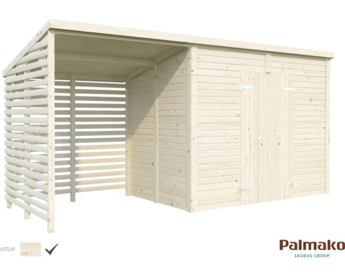 Holzgartenhaus mit Abstellraum und seitlichem Unterstand