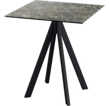 Quadratischer Tisch mit Marmorplatte und schwarzem Metallgestell