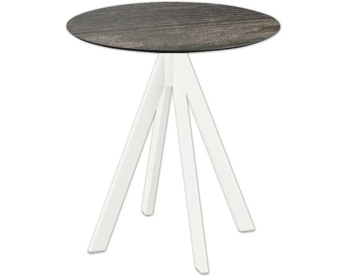 Table de terrasse Infinity Riverwashed ronde acier inoxydable, HPL Ø 70 cm blanc Table d''appoint ronde avec plateau en bois et piètement blanc