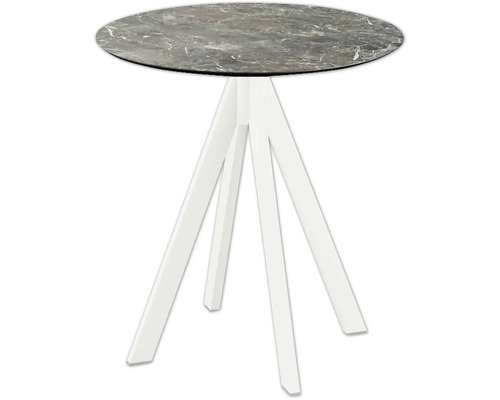 Table de terrasse Infinity Galaxy Marble ronde acier inoxydable, HPL Ø 70 cm blanc Table ronde avec plateau en marbre et piètement trépied blanc