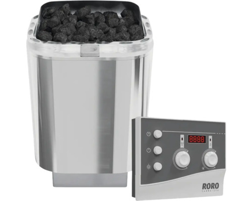 Poêle de sauna avec pierres et commande