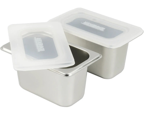 Deux récipients en acier inoxydable avec couvercles assortis