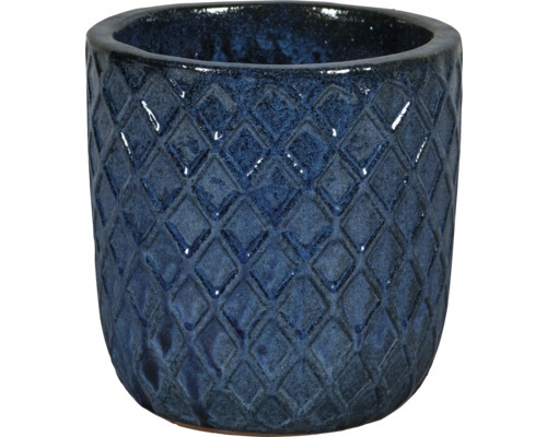 Pot de fleurs bleu avec motif losanges