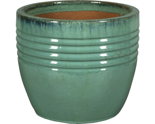 Runder Pflanztopf aus Keramik mit gerippter Oberfläche