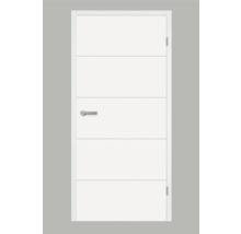 Porte intérieure blanche avec lignes horizontales et poignée de porte