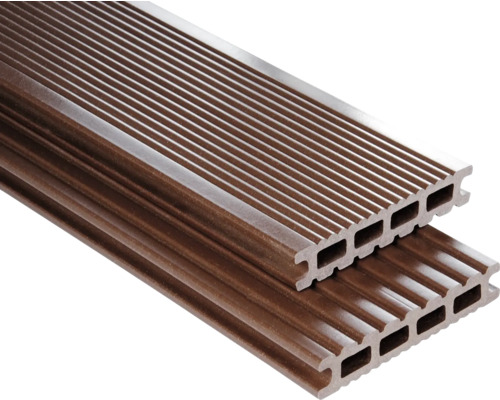 Échantillon lame de terrasse Konsta en bois composite Futura alvéolé lisse 26x145 mm (au mètre à partir de 1000 mm jusqu'à 6000 mm max.) marron foncé