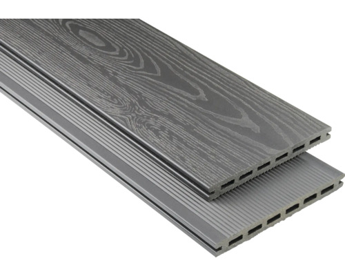 Échantillon lame de terrasse Konsta en bois composite Extenso alvéolé structuré mat 20x190 mm (au mètre à partir de 1000 mm jusqu'à 6000 mm max.) gris foncé