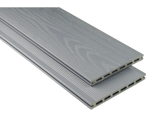 Échantillon lame de terrasse Konsta en bois composite Extenso alvéolé structuré mat 20x190 mm (au mètre à partir de 1000 mm jusqu'à 6000 mm max.) gris clair