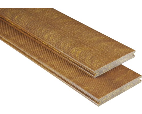 Échantillon lame de terrasse Konsta en bois composite Masivo profilé plein structuré mat 20x145 mm (au mètre à partir de 1000 mm jusqu'à 6000 mm max.) marron clair