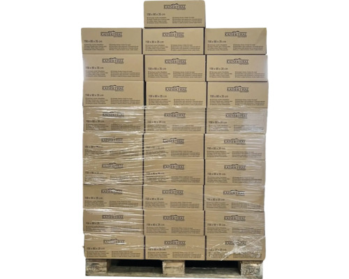 Palette mit Kaiserthal-Produktpaketen, gestapelt und mit Folie umwickelt