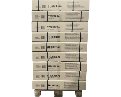 Palette mit zehn Steckregalen, 170 mal 85 mal 40 Zentimeter