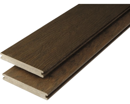 Échantillon lame de terrasse Konsta en bois composite Masivo profilé plein mat 20x145 mm (au mètre à partir de 1000 mm jusqu'à 6000 mm max.) marron foncé