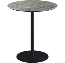 Table de bistrot ronde avec plateau en marbre et colonne en métal