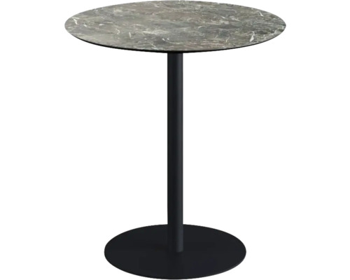 Table de terrasse Urban Galaxy Marble ronde acier inoxydable, HPL Ø 70 cm noir Table de bistrot ronde avec plateau en marbre et colonne en métal