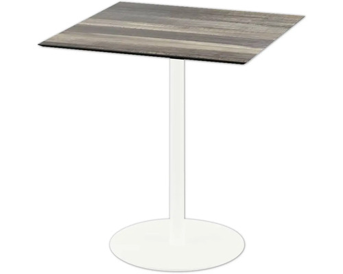 Table de terrasse Urban Tropical Wood carrée aluminium, HPL 70×70×73,2 cm blanc Table haute carrée aspect bois avec pied en métal