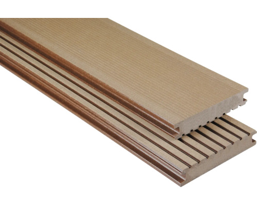 Échantillon lame de terrasse Konsta en bois composite Masivo profilé plein brossé 26x145 mm (au mètre à partir de 1000 mm jusqu'à 6000 mm max.) gris