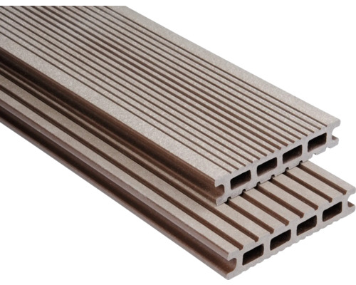 Échantillon lame de terrasse Konsta en bois composite Futura alvéolé brossé 26x145 mm (au mètre à partir de 1000 mm jusqu'à 6000 mm max.) marron foncé