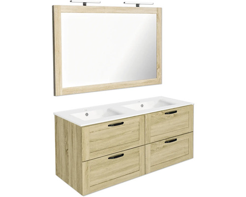 Badmöbel-Set Allibert Cambridge BxHxT 121 x 80 x 46,5 cm Frontfarbe eiche hamilton mit Doppelwaschtisch 4 Schubkästen