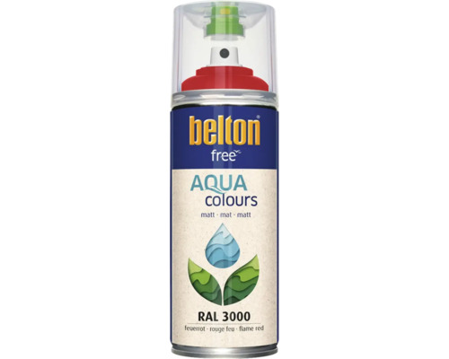 Bombe de peinture Belton Free Aqua Colours avec teinte RAL 3000 rouge feu