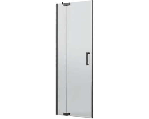 Porte de douche dans une niche Jungborn SETTE porte pivotante avec partie fixe à gauche 100 cm couleur de profilé noir verre transparent avec revêtement résistant à la saleté et poignée barre