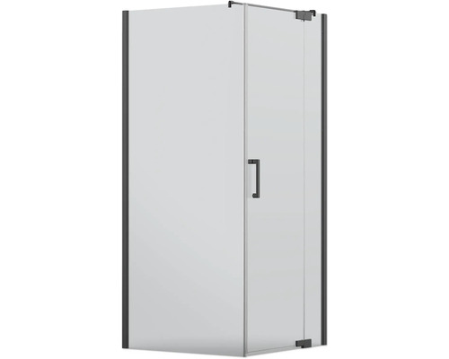 Porte de douche avec paroi latérale Jungborn SETTE 100 x 100 cm couleur de profilé noir verre transparent avec revêtement résistant à la saleté