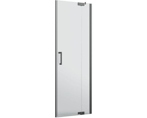Porte de douche dans une niche Jungborn SETTE porte pivotante avec partie fixe à droite 100 cm couleur de profilé noir verre transparent avec revêtement résistant à la saleté et poignée barre