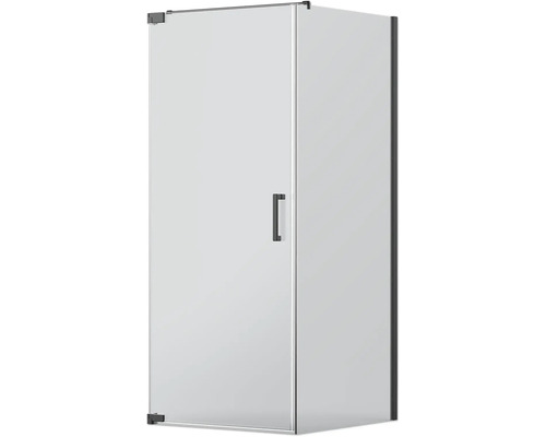 Porte de douche avec paroi latérale Jungborn SETTE 75 x 75 couleur de profilé noir verre transparent avec revêtement résistant à la saleté