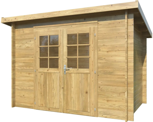 Holzgartenhaus mit Doppeltür und Fenstern
